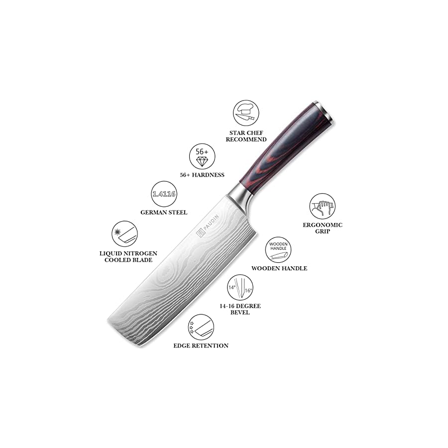 PAUDIN-Nakiri-Knife-Razor-Sharp-Meat-Cleaver-7-inch-High-Carbon-Stainless-Steel-Vegetable-Kitchen-Knife-Multipurpose-Asian-Chef-Knife-for-Home-and-Kitchen-with-Ergonomic-Handle PAUDIN Nakiri Knife - 7" Razor Sharp Meat Cleaver and Vegetable Kitchen Knife, High Carbon Stainless Steel, Multipurpose Asian Chef Knife for Home and Kitchen with Ergonomic Handle