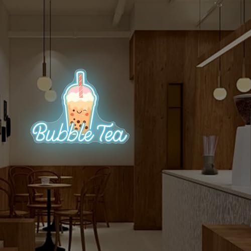 Image of Bubble Tea Neon Sign, Boba Tea Milk Tea LED Neon Light Drinks Coffee Bar Shop Wall Decor Art Personalized Restaurant Welcome, Coffee Dessert Shop Bubble Boba Tea Party Office Bedroom,Ice Blue
