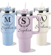 Birth Flower 40 Oz Tumbler with Handle and Straw, Personalized Tumbler with Name Insulated Cup Re...