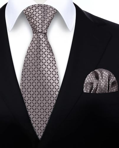 Image of HISDERN Mens Ties Plaid Tie and Pocket Square Set Classic Woven Formal Checkered Neckties & Handkerchief Wedding Party