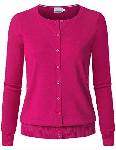 Image of Women's Long Sleeve Button Down Crew Neck Soft Knit Cardigan Sweater