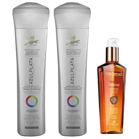 Naissant Set No Yellow Shampoo, Treatment Mask and Argan Oil. Color Care,Hair Intensifier and Damage Repair. Without Salt and Parabens for Blonde Hair (Platinum Blonde,Azul Plata)) Cover