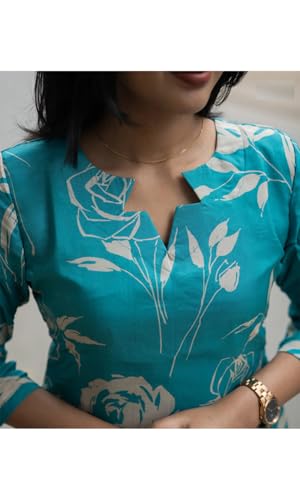 Image of Sun Fashion And Lifestyle Rayon Printed Straight Calf Length Kurta for Women | Kurti (KT68 Firozi)