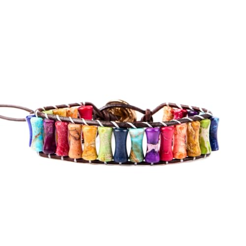 Image of YGLINE Boho Handmade Wrap Leather Tube Crystal Stone Bracelet for Women