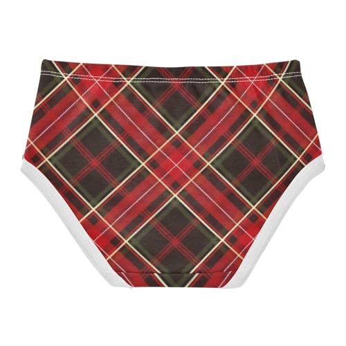 Dark Red Plaid 1-piecing Hip Design Girls' Panties Organic Underpants for Kid in Sizes 2T,3T, 4T, 5T, 6Y and 8Y2