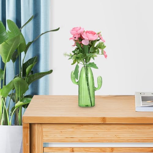 Jarrón de vidrio cactus verde para centro de mesa de comedor moderno 7
