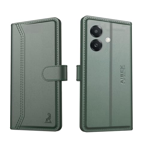 Image of AIBEX Compatible for Oppo A3X 4G / Oppo A3 5G / Oppo A3x 5G Flip Cover Leather Finish with Magnatic Closure | Inside TPU with Card Pockets | Wallet Stand | Complete Protection Flip Case -Green