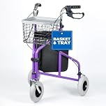 MobiWalk® 3 Wheeled Tri Rollator Walker with Front Basket & Tray | Easy to use | Upgraded Larger Wheels