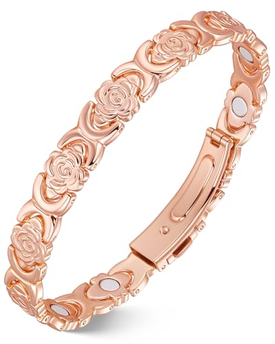 Jeracol 99% Pure Copper Bracelets for Women,Magnetic Bracelet with Magnets &Rose Design, Jewelry Gift(Rose gold)