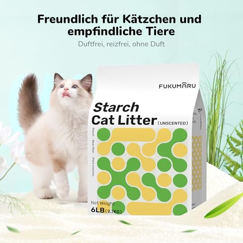 FUKUMARU Maniok Katzenstreu 10.8 kg – Starke Klumpenbildung, Staubfrei, Antihaft-Boden, 24/7 Geruchskontrolle mit pflanzlichen Zutaten