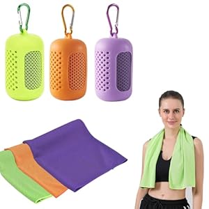 dogmoon Verkoelende handdoeken, 3 stuks, sneldrogende sporthanddoek met draagbare siliconen hoesjes, koelhanddoeken, sporthanddoek, microfase voor fitness, outdoor, sport, 30 x 90 cm, 3 kleuren