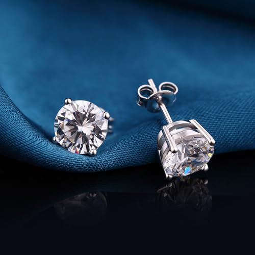 Jiamiaoi 18K White Gold Plated Simulated Diamond Earrings for Men Women Hypoallergenic 925 Sterling Silver Cubic Zirconia CZ Stud Earrings4mm-8mm2