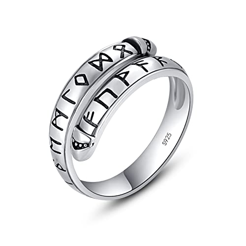 Kingwhyte Viking Ring 925 Sterling Sliver Adjustable Nordic Viking Runes Arrow Ring Vegvisir Compass Viking Jewellery Protection Ring For Men Women #TOP13