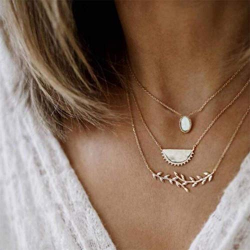 YERTTER Women Multilayered Vintage Gold Leaf Choker Necklaces Double Layer Crystal Choker Necklace Pendant Statement Necklaces Jewelry for Women and Girls