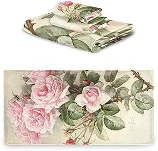 Mnsruu Vintage Rose Floral Towel Set for Women Girl,Bath Towels Hand Towels and Washcloths,Absorbent Bathroom Accessories