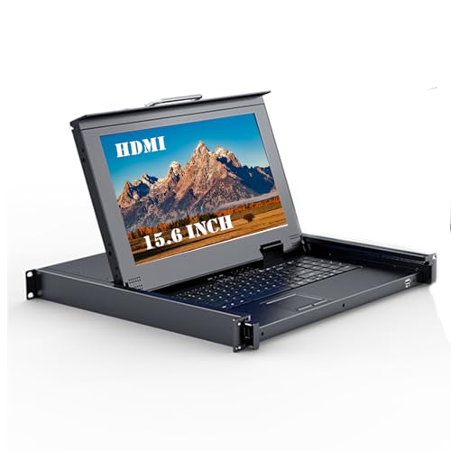 MT-VIKI 8 Port KVM HDMI Switch w/15.6'' LCD Monitor, Fit 1U 19" Rack 600-800mm deep Server Cabinet w/Keyboard Touchpad Drawer+ 8 HDMI KVM Cables