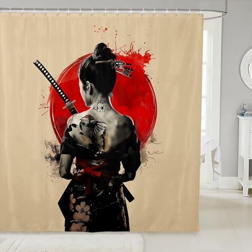 Feelyou Japanese Geishas Shower Curtain 72"x84" Bathroom Decor Boys Girls