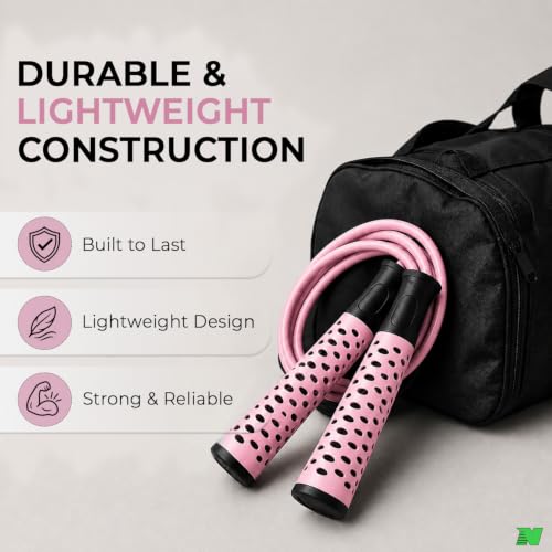 Image of Skipping Rope with Ball Bearing for Men, Women & Kids | 300 cm Jump Rope with Smooth Rotation & Comfortable Grip | 270 cm Effective Rope Length | Fitness, Cardio, Exercise & Workout Rope- Pink