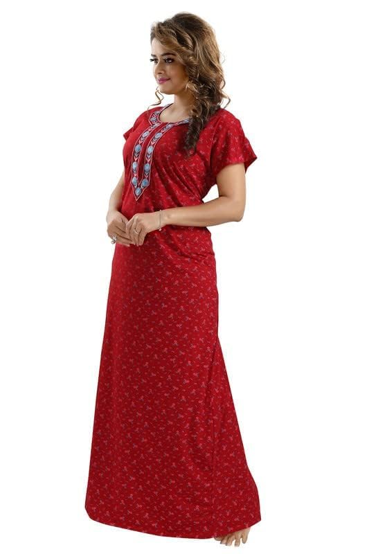 Image of Onekbhalo Women's Cotton Floral Kaftan Nighty Maxi Gown (OK Free Size)