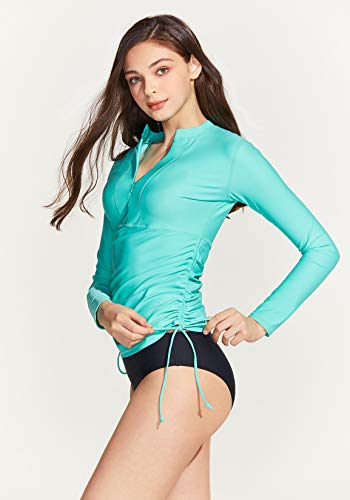 TSLA Women's Half-Zip Front Rash Guard, UPF 50+ Side Adjustable Long Sleeve Swim Shirts4