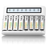 EBL LCD Chargeur de Piles Rapide- avec 4PCS AA 2800mAh et 4PCS AAA 1100mAh Piles Rechargea...