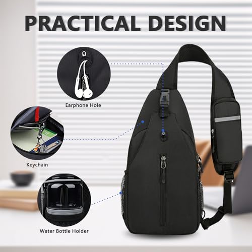 Aucuu Sling Rucksack, Brusttasche Sling Bag Klein, Schultertasche, Multipurpose Crossbody Bag, Crossbody Umhängetasche mit Kopfhörerloch, Schulterrucksack für Wandern Reisen Klettern Herren Damen