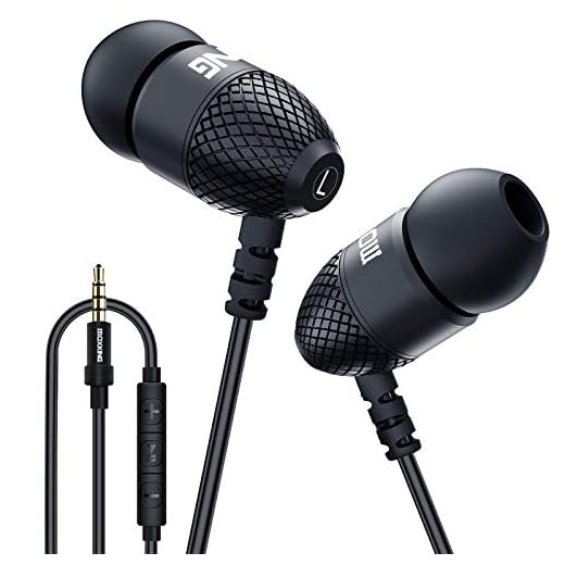 Moxking Wired Durable Metal Earphones Earbuds with Microphone and Volume Control, Deep Bass Clear Sound Noise Isolating in Ear Headphones, Stereo Ear Buds for Cell Phones, Laptop, Tablet, Gaming Black