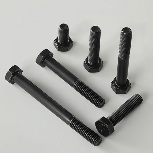 Image of M10x1.5 x 50mm Hex Head Screws Bolts, 12.9 Grade Alloy Steel, Hexagon Head Bolts, Black Oxide Finish, Full Thread, Quantity 10