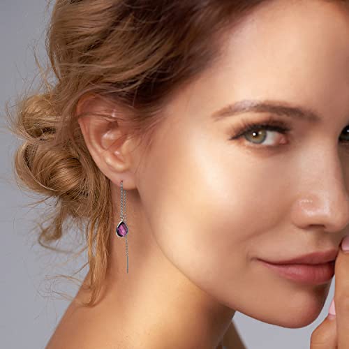Jupiter Natural Amethyst Threader Earrings For Women Girls, Genuine Gemstone Birthstone Dangle Earrings Fashion Jewelry Gifts For Valentine's Day, Mother's Day, Birthday(7X10Mm Amethyst) #TOP3