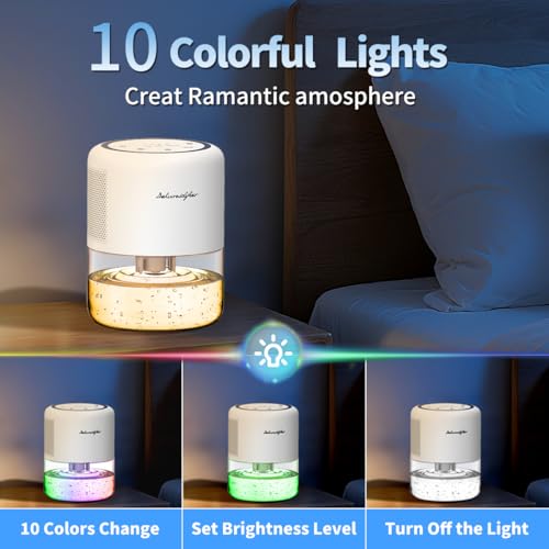 Image of 44oz(1.3L) Small Dehumidifier for Home Auto-Off Quiet Portable Dehumidifier with 3 Modes 10 Color Lights 4 Timer Settings for Bedroom Bathroom Closet (215 sq.ft)
