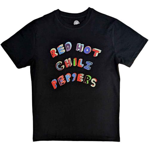 Rock Off officially licensed products Red Hot Chili Peppers T Shirt Colourful Letters Band Logo Officiel Unisex Noir Size L