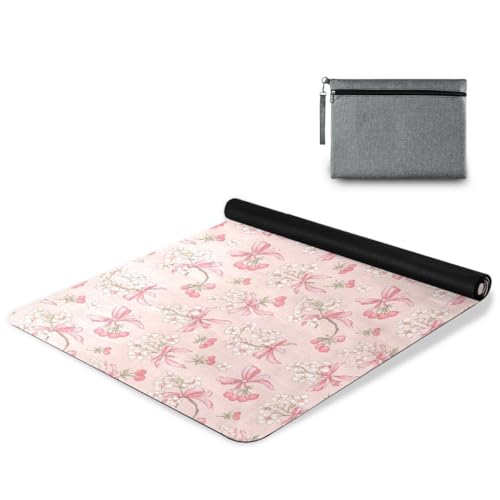 ALAZA Cherry Bow Floral Pattern Yoga Mat Non Slip Fitness Exercise Mat, Workout Mat for Yoga, Pilates and Floor Exercises