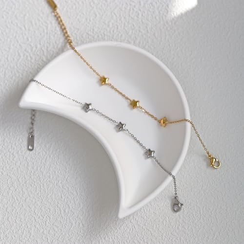 Dainty Star Bracelet for Women,Stainless Steel 3 Stars Chain Bracelet Adjustable Size2