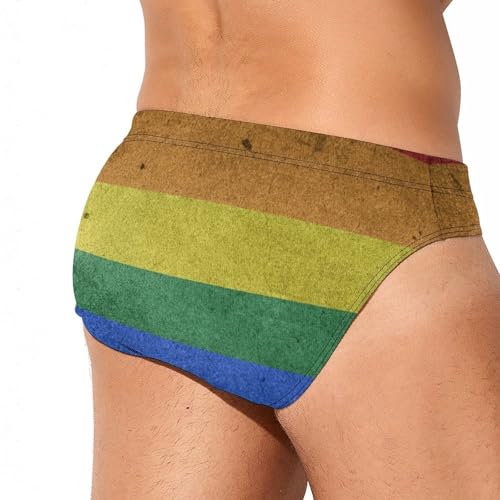 Vintage Rainbow Background Mens Swim Briefs Bikini Sexy Low Rise Trunks Swimsuit Bathing Suit Beach3