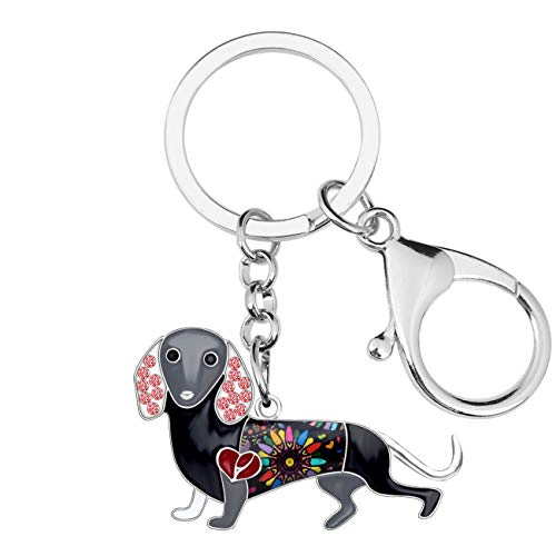 WEVENI Enamel Alloy Dachshund Keychain Accessories Crystal Pet Dog Jewelry for Women Girls Wallet Backpack Charms Gifts