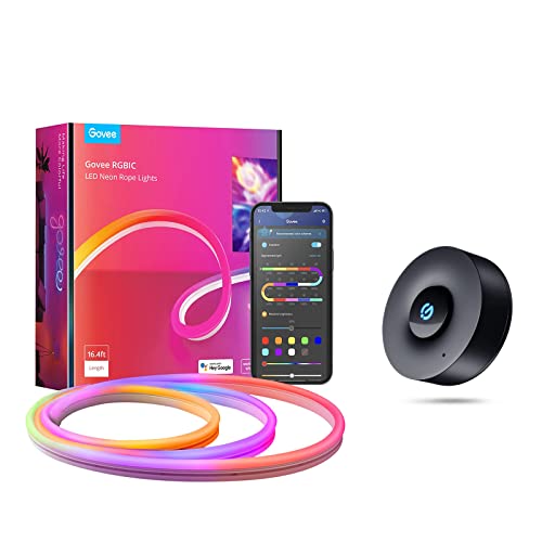 Govee 16.4ft Neon Rope Lights Work with Alexa, DIY Design, Bundle Music Sync Box Bluetooth Group Control 7 Devices Govee 16.4ft Neon Rope Lights Work with Alexa, DIY Design, Bundle Music Sync Box Bluetooth Group Control 7 Devices