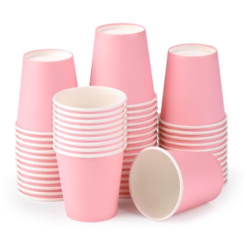ENCHOL Paquete de 50 vasos de papel desechables de 2.5 onzas, vasos de enjuague bucal, mini tazas de espresso, vasos de papel desechables de 2.5 onzas para fiestas, picnic, oficina y viajes (rosa)