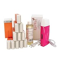 EpilWax Royal Enthaarungsset Komplett mit: Professionellem Wachswärmer,12 Roll-On Wachs 100 ml Argan 100 Enthaarungsstreifen, 1 Flasche 250 ml Öl nach der Enthaarung - (Royal Serie Argan 12)