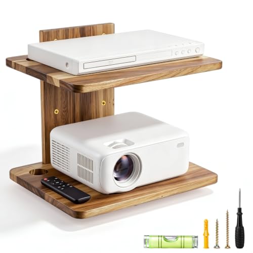 Mifoci 2 Tier Acacia Wood Projector Shelf for Wall 13.8" x 11" Hold 26 Lbs by Mifoci - Used condition - US$36.63