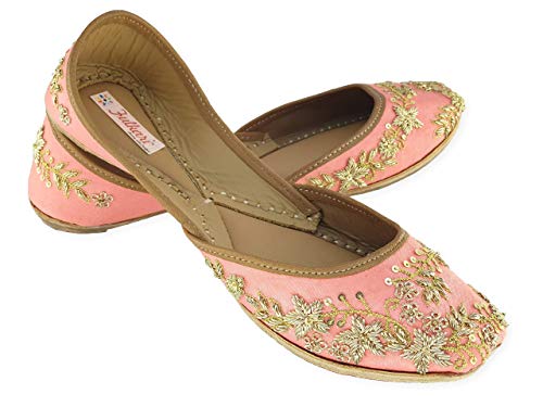 Fulkari レディース パラダイス ゴールド 本革 ソフトレザー ジュティス 噛んだり挟んだりしないジュティス パンジャーブ レディース フラットモジャリ ブライダルエスニックフラット ガールズ用 US サイズ: 9のサムネイル
