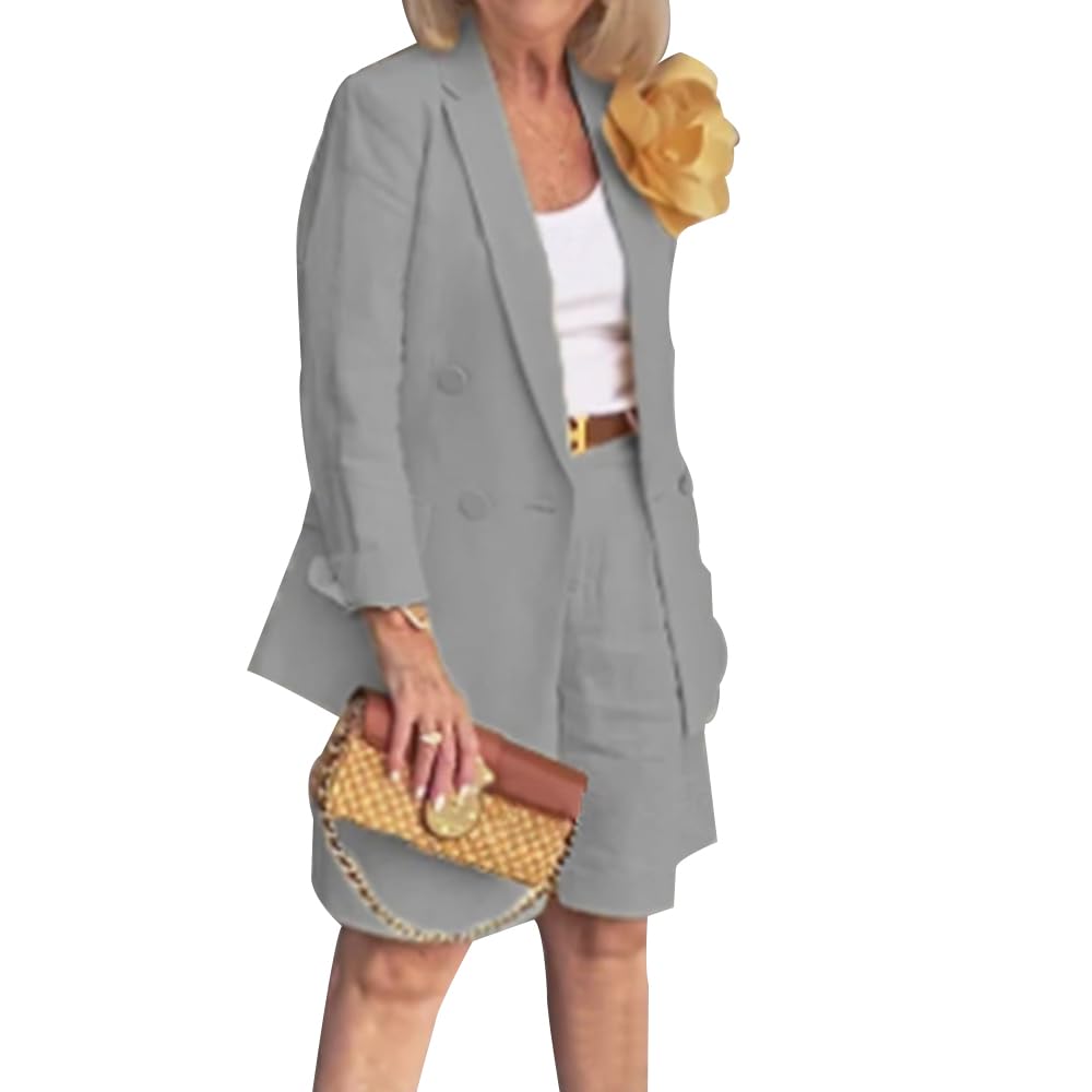 Blazer Sets for Women 2 Piece Outfits Open Front Long Sleeve Short Suits Casual Work Short Suit Set