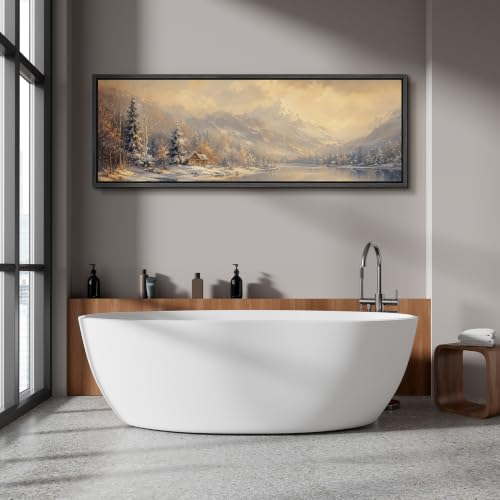 Image of MUDECOR Large Framed Canvas Print Wall Art Winter Cabin for Living Room
