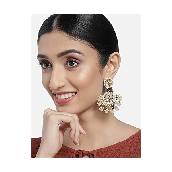 I Jewels 18K Womens Gold Plated Matt Finish Chandbali Earrings Handcrafted Kundan & Pearl (E2911) - Image 3