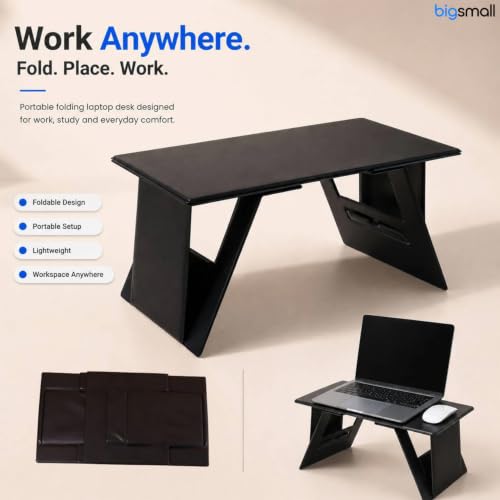 Image of Bigsmall Foldable Laptop Desk for Bed with Portable Flat-Pack Design | Leather Lap Desk for Work, Study & Gaming | Compatible with MacBook Air /Pro 14 inch, iPad Pro 13 inch, Dell, HP & Other Laptops - Black