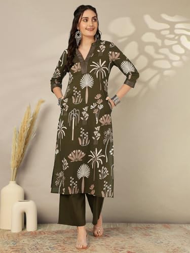Image of GULMOHAR JAIPUR Women's Rayon Calf Length Printed Straight Kurta Bottom Set