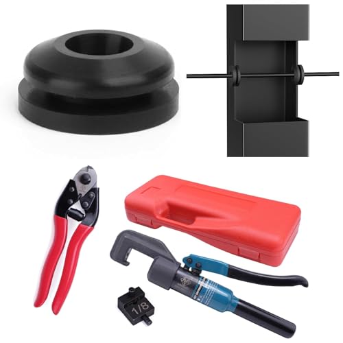 Muzata 45KN Hydraulic Hand Crimper Tool for 1/8" Stainless Steel Cable Railing Kit CK12 Bundle with 100Pack Level Stairs Angle Protector Sleeves Cable Railing Kits CB28