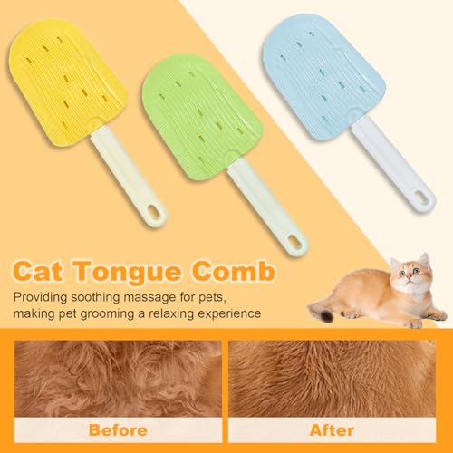 Image of Cat Tongue Comb, Pet Grooming Brush for Cats Shedding Cat Brush for Long Haired Cats, Pet Ice Cream Removal Comb, Shedding and Combing, Easily Removes Fur Reducing Hairballs (Yellow+Blue)