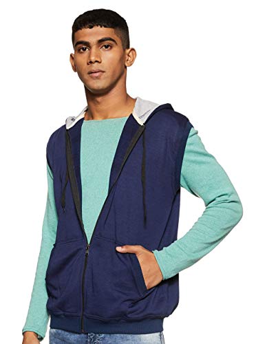 Image of Teemoods Men's Cotton Fleece Sleeveless Hooded Jacket - Casual Zip Up Vest for Gym Workout, Running, Aerobics, Yoga - Regular Fit with 2 Pockets