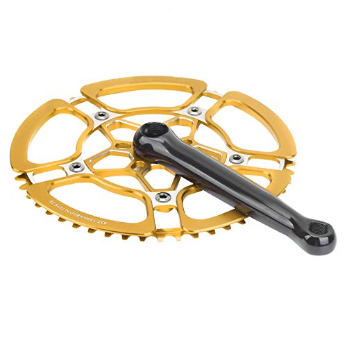 POENVFPO Juego de Bielas para Bicicleta de 170 Mm, Aleación de Aluminio, Brazo de Biela Ligero de una Sola Velocidad 53T para Entusiastas del Ciclismo (Gold)