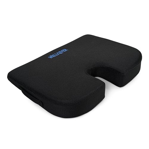 Image of WELLGIVER Memory Foam Car Seat Cushion for Driving - Orthopedic Seat Cushion for Car & Office Chair, Tailbone & Sciatica Pain Relief, Ergonomic Coccyx Support Pillow with Breathable Cover